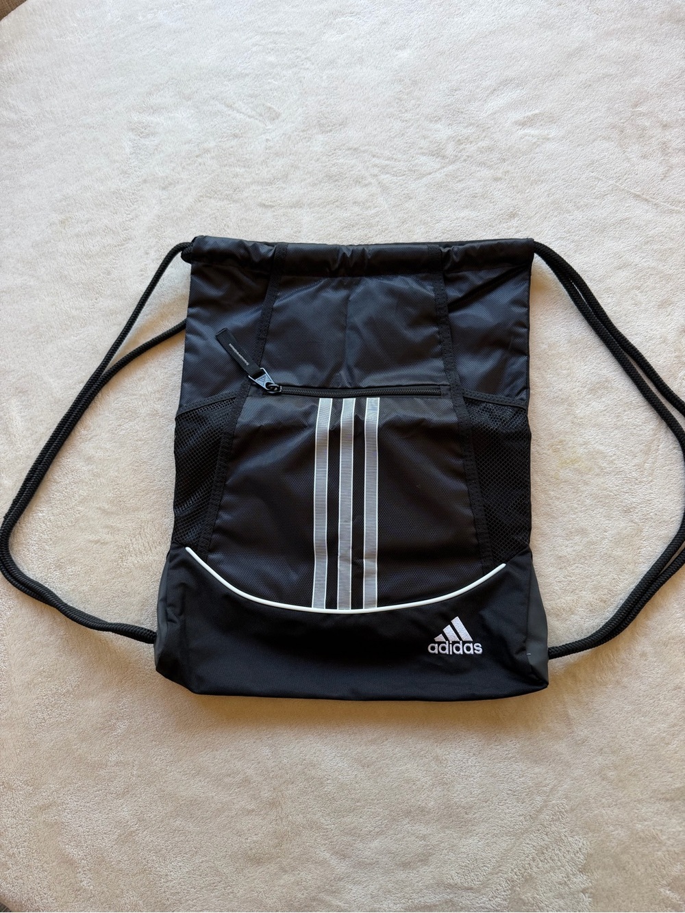 adidas Black Drawstring Backpack with White 3-Stripes- Never Used